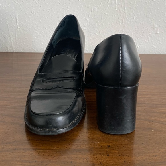 Franco Sarto Black Loafers W/ Chunky Heels Size 8 - Picture 3 of 6